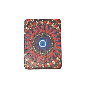 Evil Eye Centered Abstract Pattern Double Compact Mirror w/ Crystal Stones